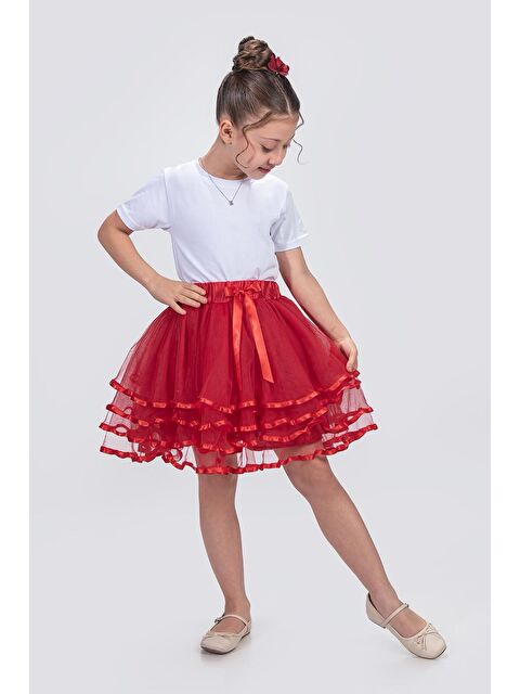 Mnk Baby & Kids Kız Çocuk Kat Kat Parlak Şeritli Fiyonklu Tütü Etek M00781 - S000487808-20045