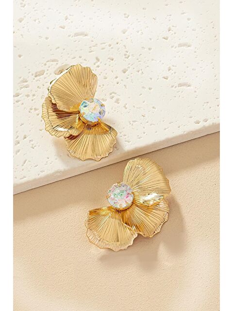 New Obsessions Yarım Çiçek Modelli Zarif Gold Kadın Çivi Küpe - S000233158-20076