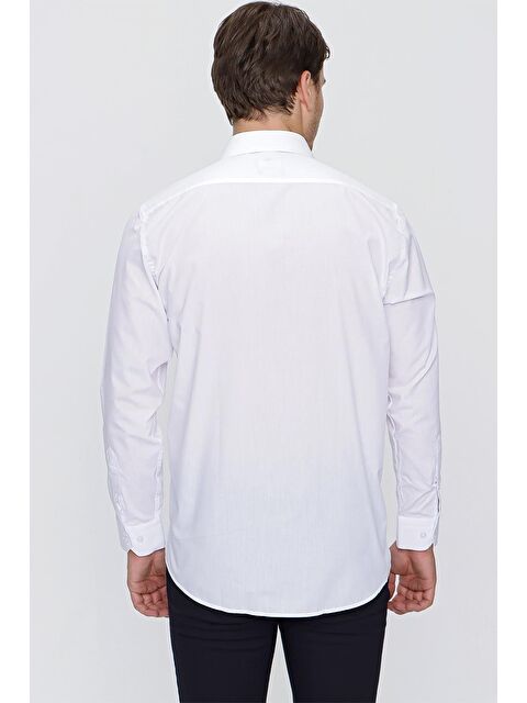 İMZA Beyaz Uzun Kollu Bez Ayağı Sert Yaka Cepli Basic Comfort Fit Rahat Kesim Gömlek 1004235051 - S000349372-20063