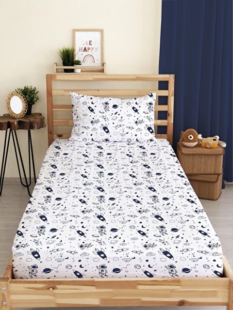 Evmila Uzay Mekiği Desenli Baskılı Tek Kişilik Lastikli Çarşaf Seti - S000123624-23173