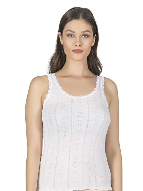 Kompedan Kadın Transferli Ribana Esnek Yumuşak Atlet Beyaz | K23493 - S000175458-20063