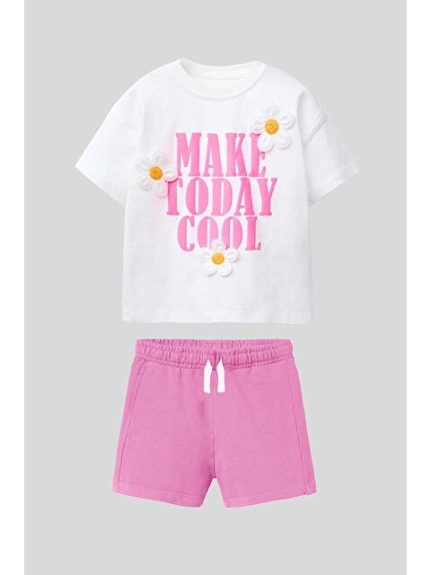 Monila Kız Çocuk Pamuk Kumaş Çiçek Nakışlı Tshirt Ve Şort Alt Üst Takım - S000514857-37241