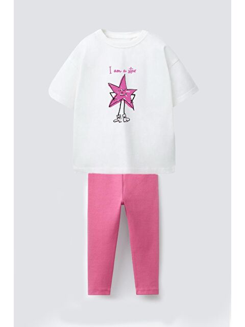 Monila Kız Çocuk Pamuklu Yıldız Baskılı T-Shirt Ve Fitilli Tayt 2'Li Takım - S000514858-29666