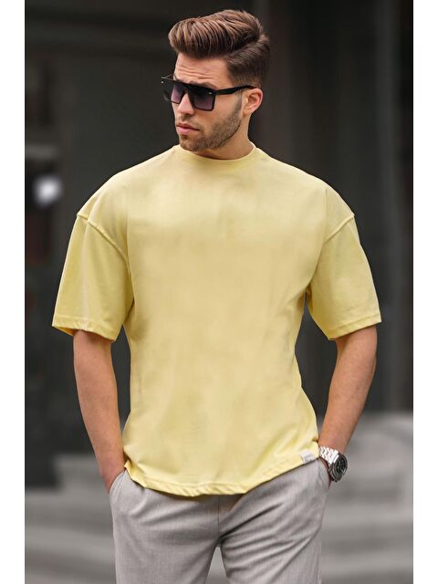 Madmext Erkek Sarı Oversize Fit Basic %100 Pamuk Tişört 6066 - S000015946-20072