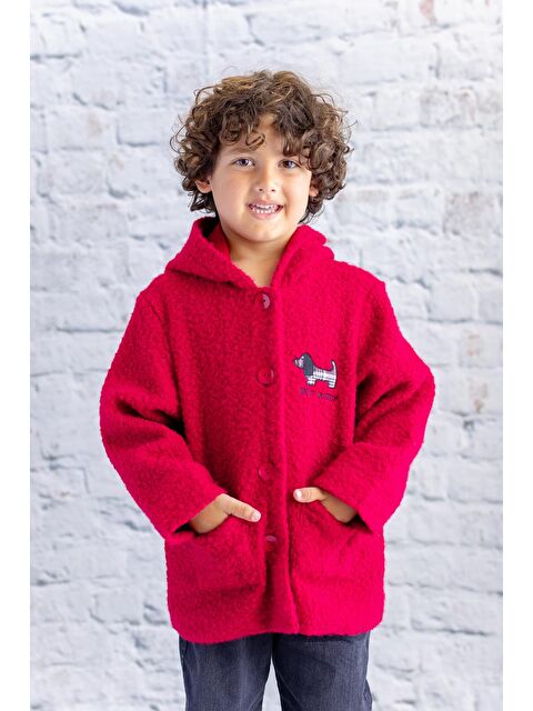 MİNİNİO Unisex Çocuk  Köpek Baskılı  Nakışlı Pelüş Kaban   Bordo - S000314733-19951