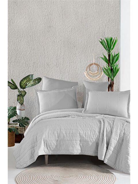 Clasy Ranforce %100 Pamuk Çift Kişilik Yatak Örtüsü Seti Avola Gri - S000245846-20600