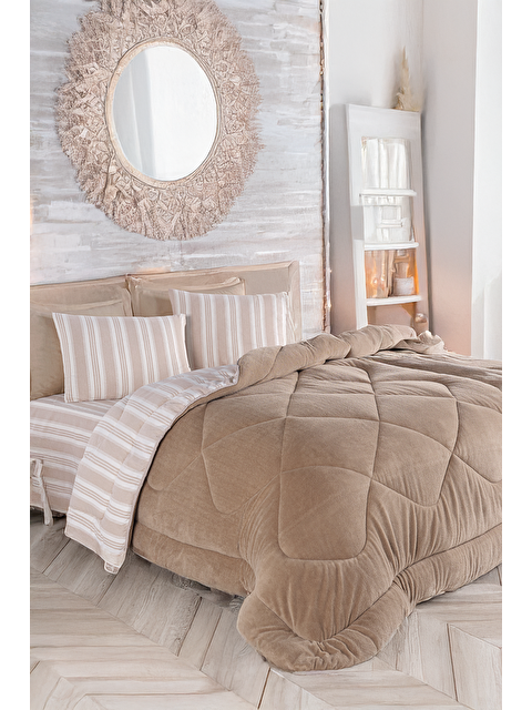 UPSTYLE Uyku Seti Wellsoft Yorganlı Pofuduk 3 Parça Tek Kişilik Soft Line Bej - S000356283-19928