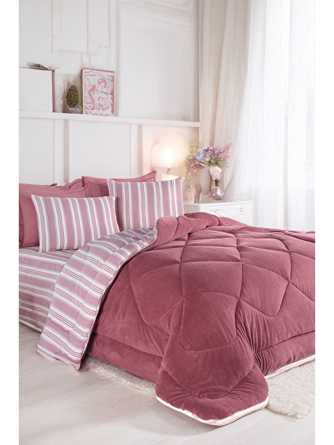 UPSTYLE Uyku Seti Wellsoft Yorganlı Pofuduk 3 Parça Tek Kişilik Soft Line Bordo - S000356284-19951