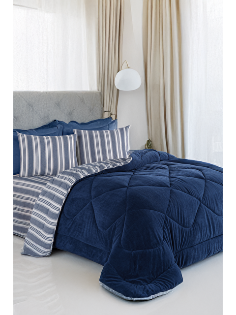 UPSTYLE Uyku Seti Wellsoft Yorganlı Pofuduk 3 Parça Tek Kişilik Soft Line Lacivert