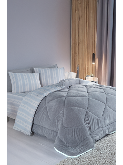 UPSTYLE Uyku Seti Wellsoft Yorganlı Pofuduk 3 Parça Tek Kişilik Soft Line Gri - S000356288-20600