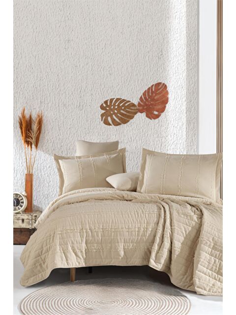 Clasy Ranforce %100 Pamuk Çift Kişilik Yatak Örtüsü Seti Avola Bej - S000245848-19928