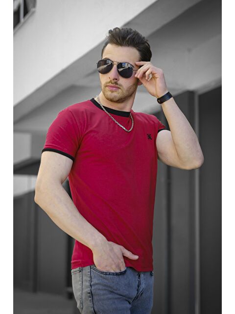 Oksit Slim Fit Likralı Nakış Detaylı Kolu ve Yakası Biyeli Erkek Tişört - S000124938-19951