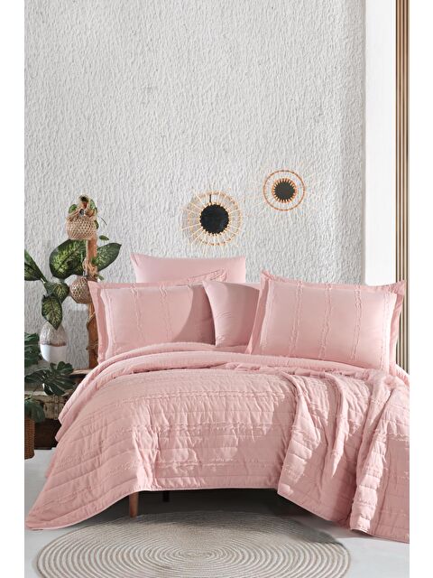 Clasy Ranforce %100 Pamuk Çift Kişilik Yatak Örtüsü Seti Avola Pudra - S000245849-7152