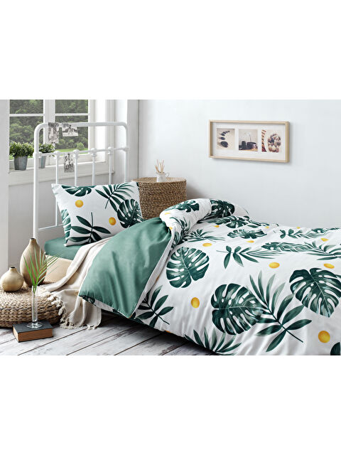 UPSTYLE Kolay Ütülenir Nevresim Takımı Tek Kişilik Monstera Yeşil - S000292381-18194