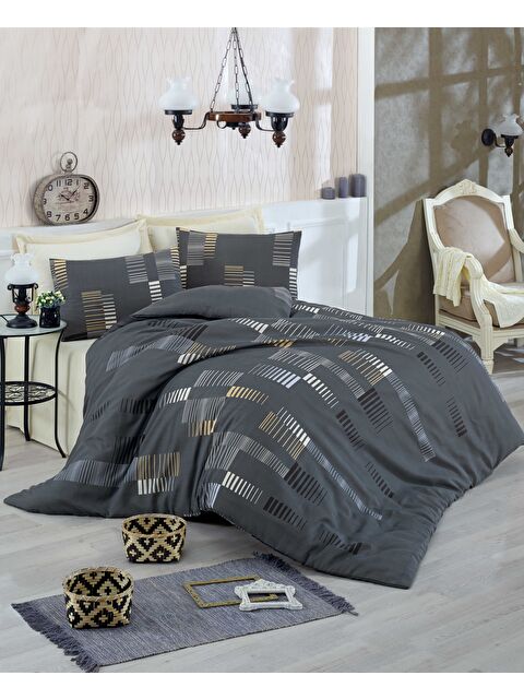 UPSTYLE Kolay Ütülenir Nevresim Takımı Çift Kişilik Trace Antrasit - S000292385-29666