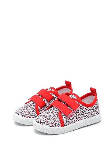 First Step Çiçek Desenli Çift Cırtlı Keten Spor Çocuk Ayakkabısı-KIRMIZI-F-498 - S000112654-20045