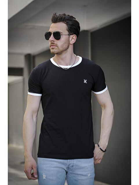 Oksit Slim Fit Likralı Nakış Detaylı Kolu ve Yakası Biyeli Erkek Tişört - S000124938-19351