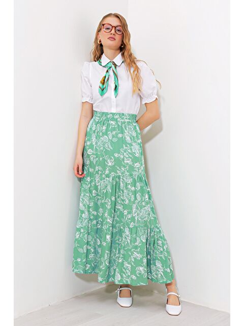 Bigdart Kadın Çağla Desenli Uzun Viskon Etek 1898 - S000090105-18194