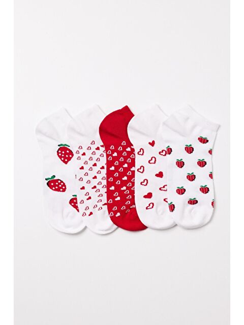 Katia And Bony Kız Çocuk Çilek Desenli 5'li Patik Çorap - S000218223-23173