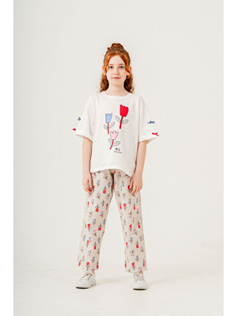pi pengai Kız Çocuk Lale Baskılı Alt-Üst Takım (Pantolon+Tişört) P1011 - S000357357-20048