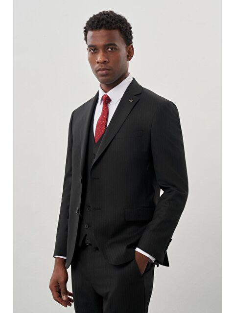 İMZA Siyah Bez Ayağı Kılıç Yaka Tam Astar Yelekli 6 Drop Slim Fit Takım Elbise 1001245177 - S000349600-19351