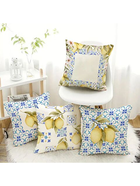Evmila Bahar Temalı Kadife Kırlent Kılıfı 4'lü Set 43x43 cm Çift Taraf Baskı - S000370701-23173