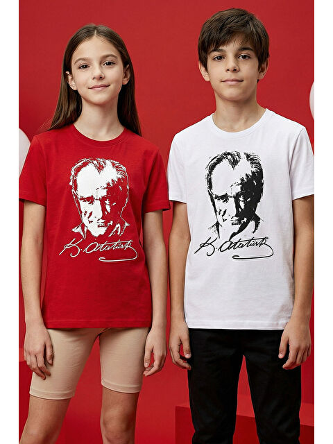 Tommylife Kırmızı Atatürk Baskılı Unisex T-Shirt - 11332