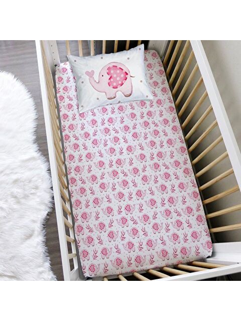 Evmila Pembe Fil Desenli 60x120 Cm Baskılı Bebek Boy Lastikli Çarşaf Seti - S000125701-23173