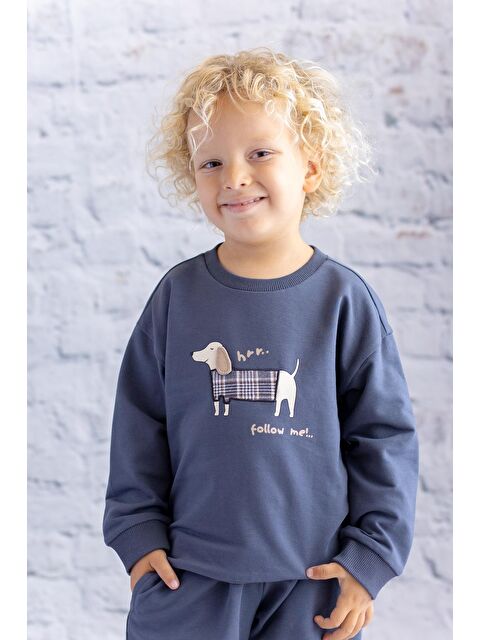 MİNİNİO Erkek Çocuk Baskı Nakış Detaylı Sweatshirt - Antrasit - S000315814-29666