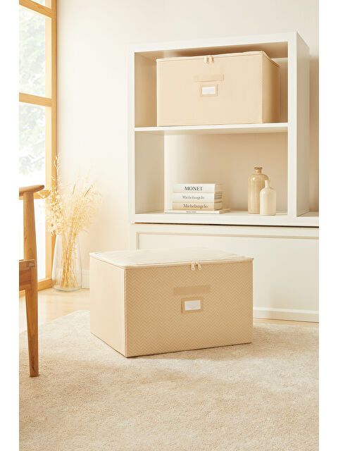 Ocean Home Textile Bej Balıksırtı Destekli Kutu Hurç 48 x 40 x 30 cm - S000497464-19928