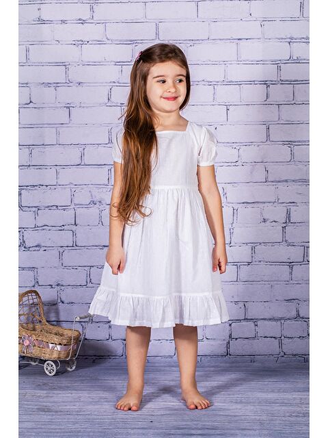 MİNİNİO Kız Çocuk Beyaz Dokuma Elbise - S000314741-20063
