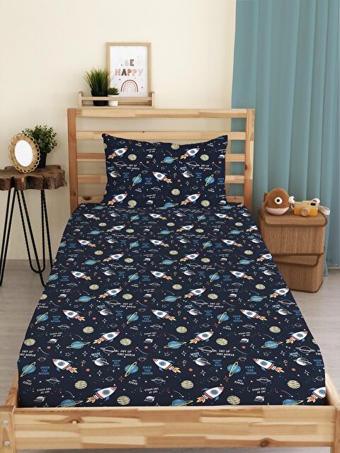 Evmila Uzay Temalı Baskılı Tek Kişilik Lastikli Çarşaf Seti - S000123639-23173