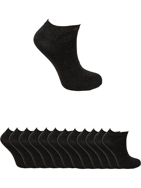 Ozzy Socks 12 Çift Dikişsiz Siyah Pamuklu Kadın Patik Çorap Yazlık Dayanıklı Topuk Ve Burun - S000130080-19351