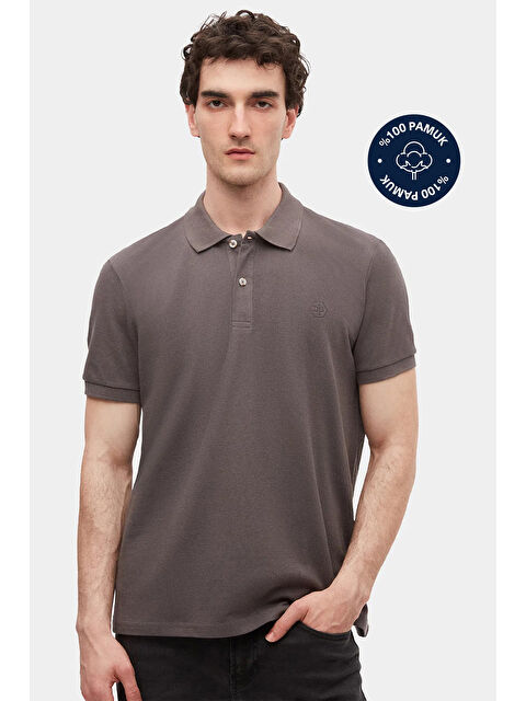 D'S damat Slim Fit Antrasit Kutulu Polo Yaka Tişört