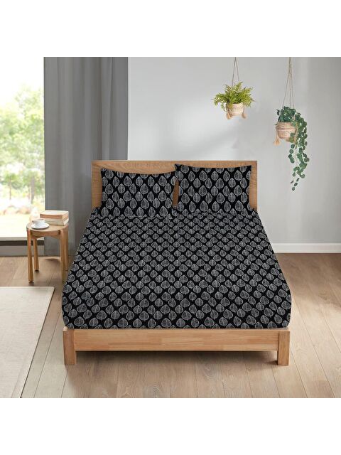 Evmila Yaprak Desen Baskılı Çift Kişilik 180x200 Cm Çarşaf Takımı - S000124209-23173