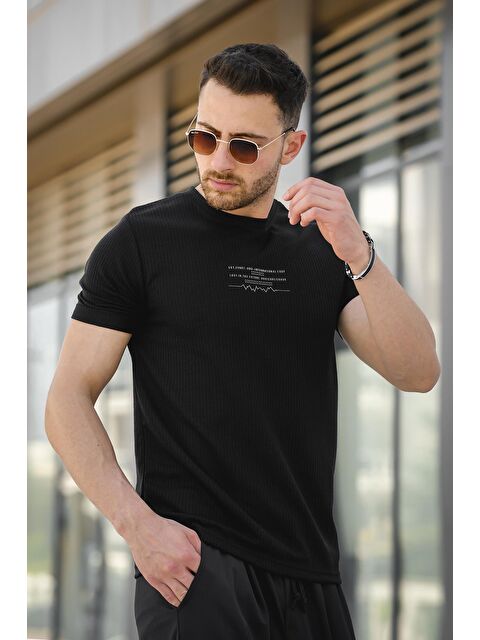 Oksit Ritim Desen Baskılı Slim Fit Likralı Erkek Tişört - S000126173-19351