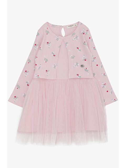 Breeze Kız Çocuk Uzun Kollu Ebise Tüllü Çiçek Desenli Pembe (3-8 Yaş) - S000109356-20024