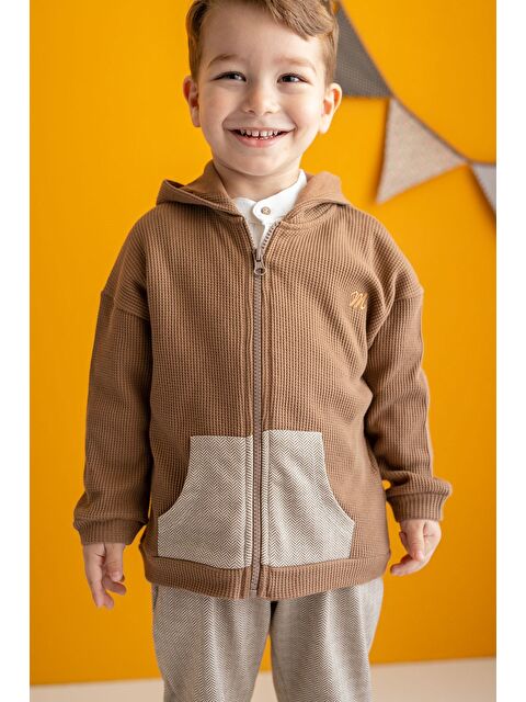 MİNİNİO Erkek Çocuk Kahverengi Kapüşonlu Sweatshirt (2-7Yaş) - S000315818-19413
