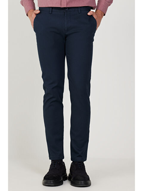 Altınyıldız Classics Erkek Lacivert Slim Fit Dar Kesim Pamuklu Esnek Rahat Armürlü Pantolon - S000402518-21164