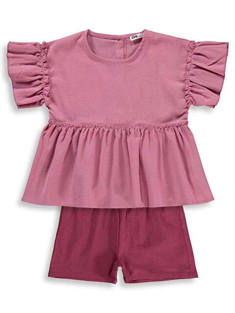 Civil Girls Volan Kol İkili 2-5 Yaş Takım - Pembe
