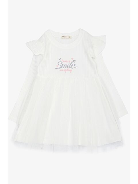 Breeze Kız Çocuk Uzun Kollu Elbise Yazı Nakışlı Pullu Tüllü Omzu Fırfırlı Beyaz (1.5-5 Yaş) - S000166752-20063
