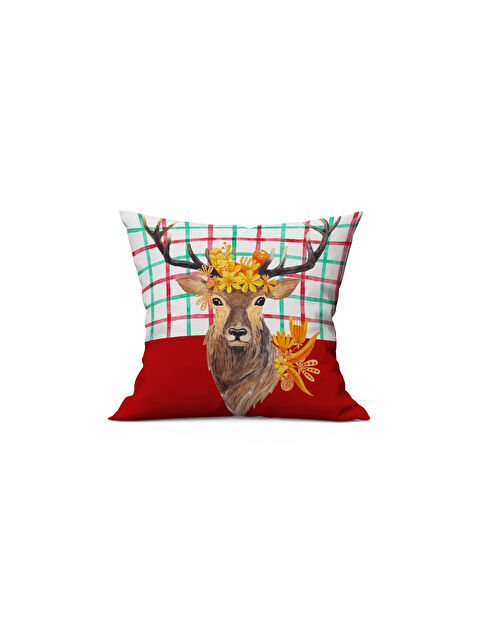 Evmila Yılbaşı Temalı Geyik Desenli 43x43 Kadife Kırlent Kılıfı - S000286518-23173