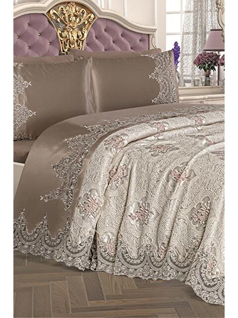 Çeyiz Diyarı Fransız Güpürlü Eylül Pike Takımı Cappucino - S000487414-23173