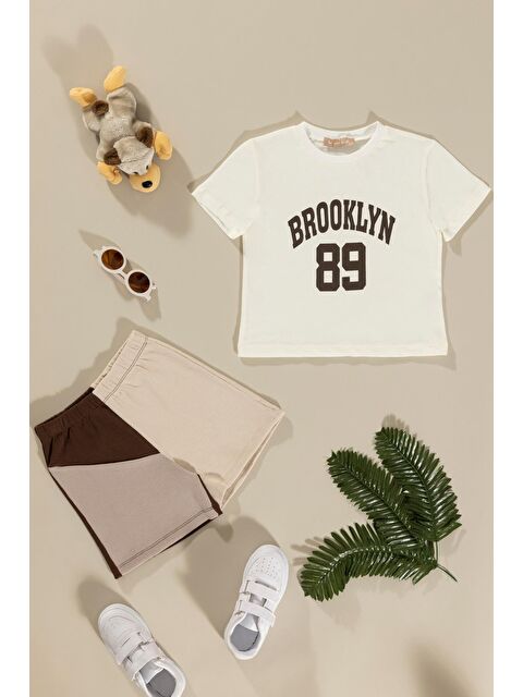 For You Kids Baskılı Garnili Kahve Alt Üst Takım - S000200163-19413