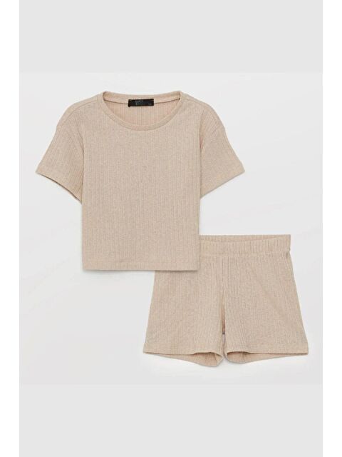 Chandraswear Kız Çocuk Bej Kısa Kaşkorse Takım - Larem - S000258234-19928