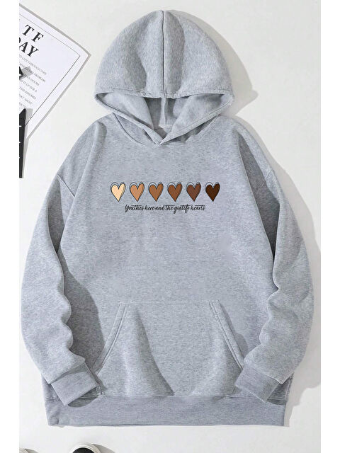 uyguntarz Unisex Kalp Baskılı Oversize Sweatshirt - S000265338-20600