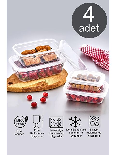 Znp Home Maya | Dikdörtgen Sızdırmaz Kapaklı 4 Adet Saklama Kabı | Saklama Kap Seti - S000245876-26865