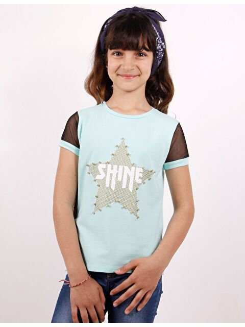 Toontoykids Kız Çocuk Shine Yıldız Baskılı Kol Kısmı Fileli Tişört - S000255044-1180