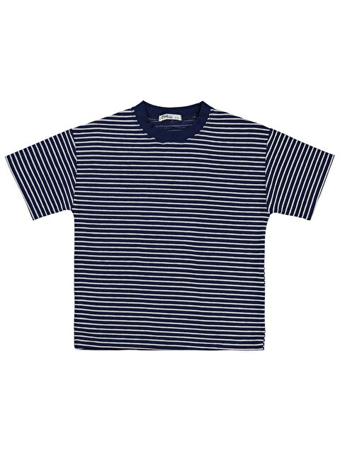 Civil Boys Kabartma Çizgili 6-9 Yaş Tişört - Lacivert