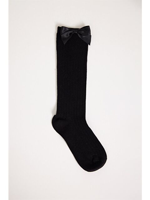 Bony Socks Saten Fiyonk Detaylı  Dizaltı Çocuk Basic Çorap Siyah - S000232129-19351